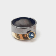 London Blue Topaz Balancing Rhodium Plated Sterling Silver Ring