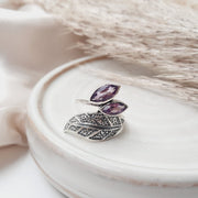 Sterling Silver Amethyst Crystal Leaf Design Ring