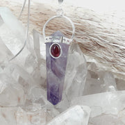 Double-Terminated Amethyst with Garnet Cabochon Crystal Pendant