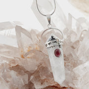 Double-Terminated Moonstone with Garnet Cabochon