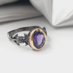 Rhodium Plated Sterling Silver Faceted Amethyst Crystal Ring