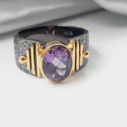 Rhodium Plated Sterling Silver Faceted Amethyst Crystal Ring