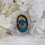 Agate Gemstone Sterling Silver Pendant with hand-painted Lord Krishna Deity