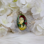 Sterling Silver Bloodstone Crystal Gemstone Pendant with hand-painted Lord Krishna Deity